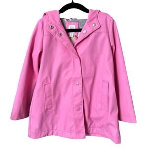Girl Baby Gap Pink Hooded Snap Rain Coat With Pockets Floral Lined 5 Years EUC